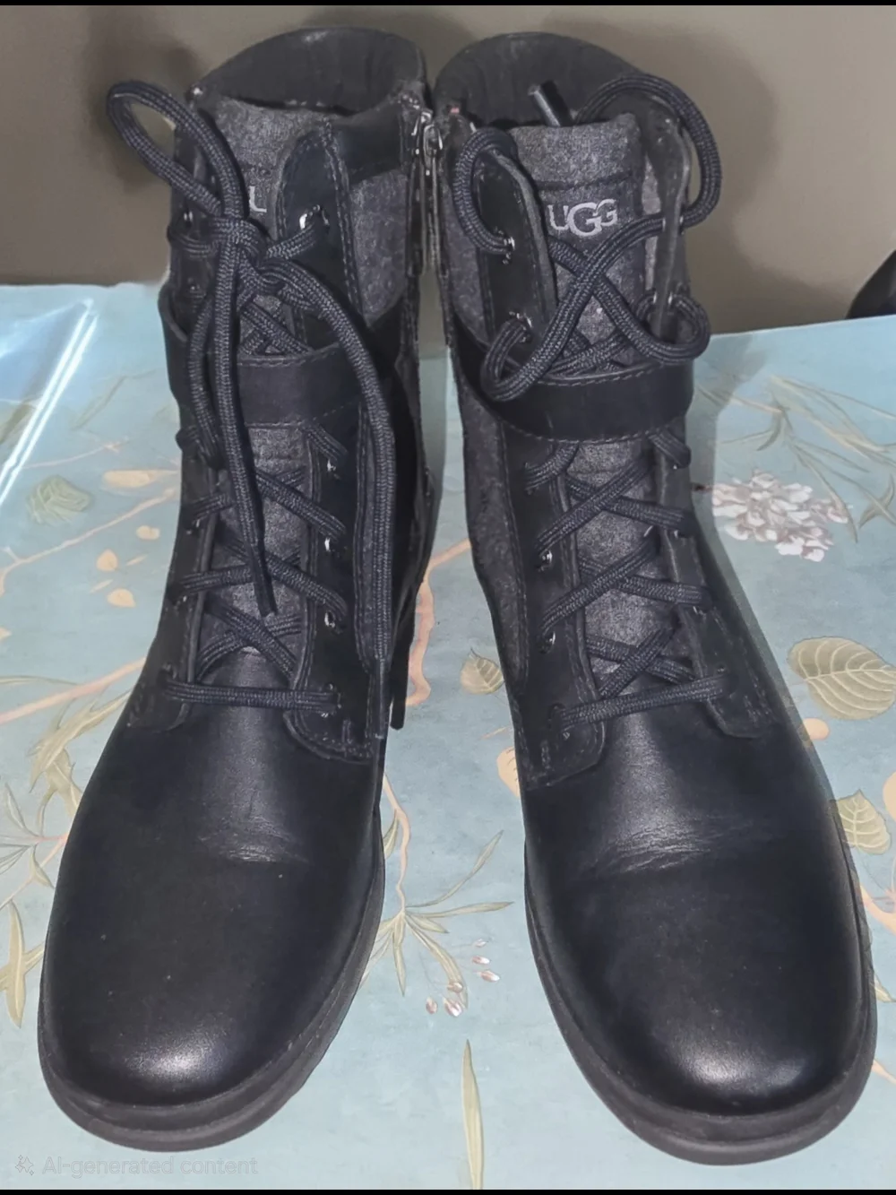 UGG Women's Black Lace-Up Side-Zip Winter Boots